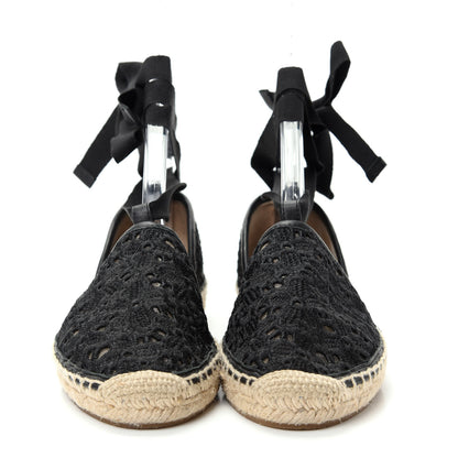Jimmy Choo Embroidered Lace Dolphin Espadrille Flats 37 Black 2 of 10
