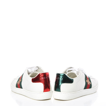 Gucci Calfskin Ayers Bee Embroidered Womens Ace Sneakers 37.5 White Green 5 of 16