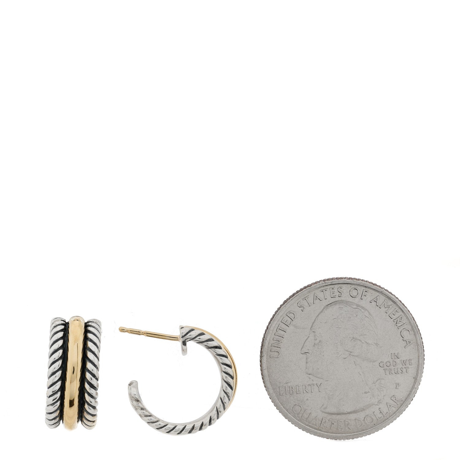 David Yurman Sterling Silver 14K Yellow Gold 16mm Cable Classics Hoop Earrings 2 of 4