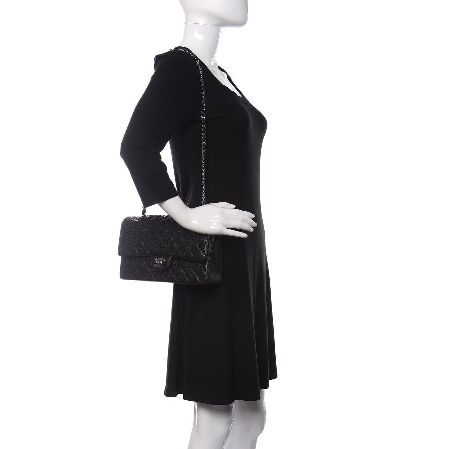 Caviar Quilted Medium Double Flap Black