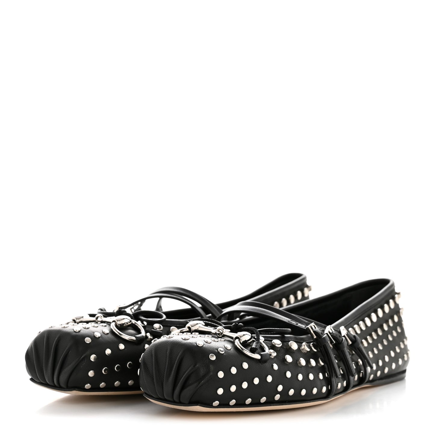 Nappa Carmaque Studded Horsebit Ballet Flats 39.5 Black