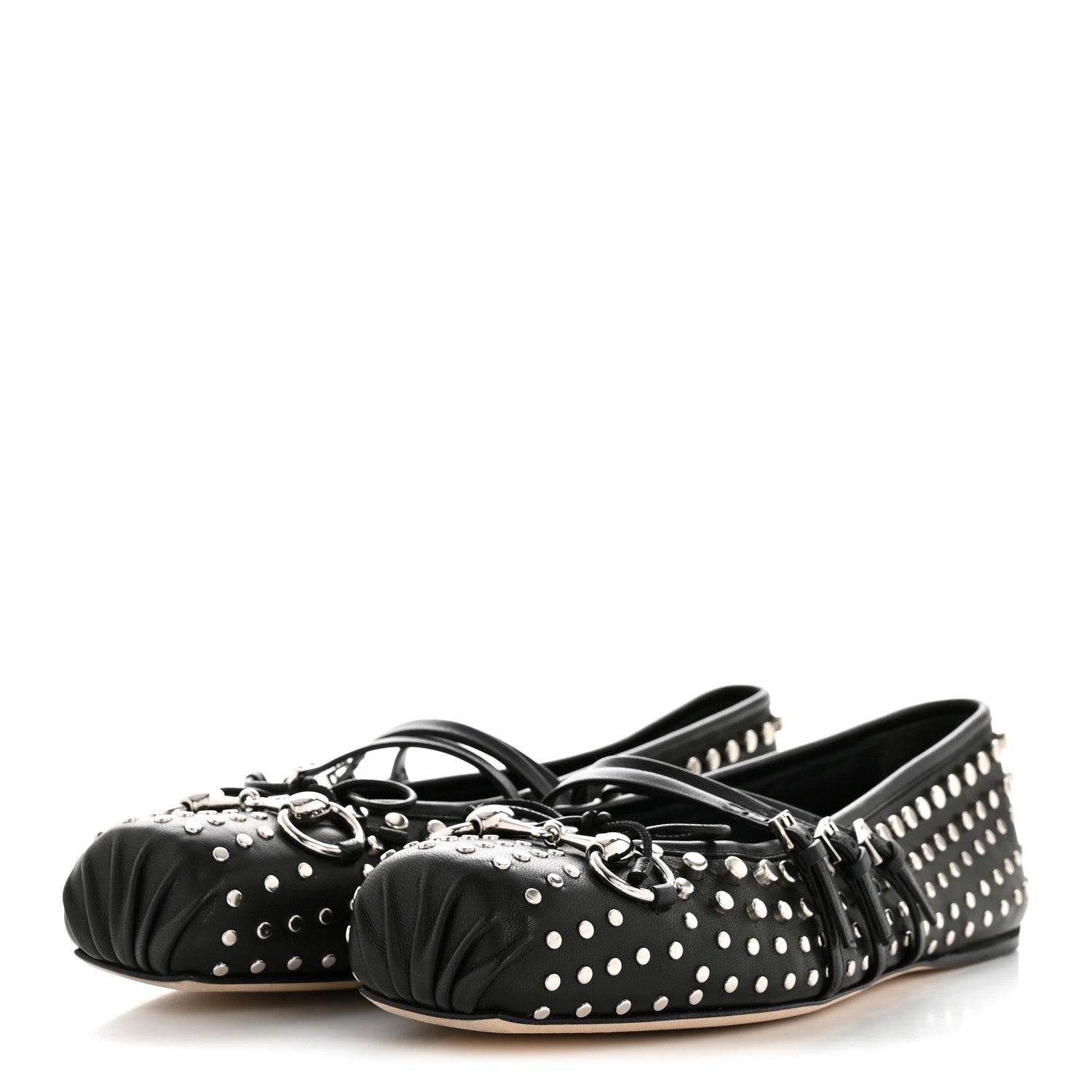 Gucci Nappa Carmaque Studded Horsebit Ballet Flats 39.5 Black 4 of 11
