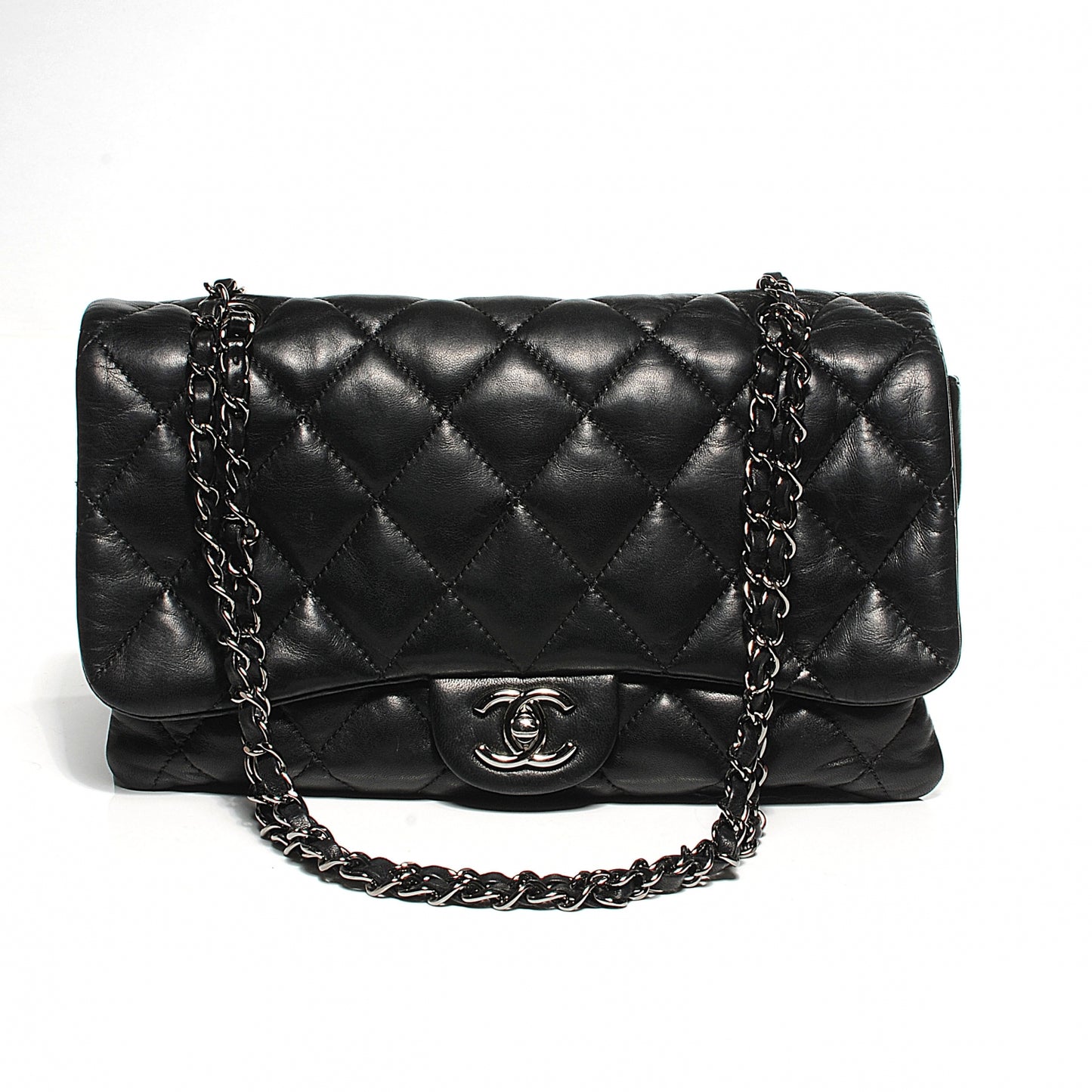 Lambskin Quilted 3 Large Flap Black