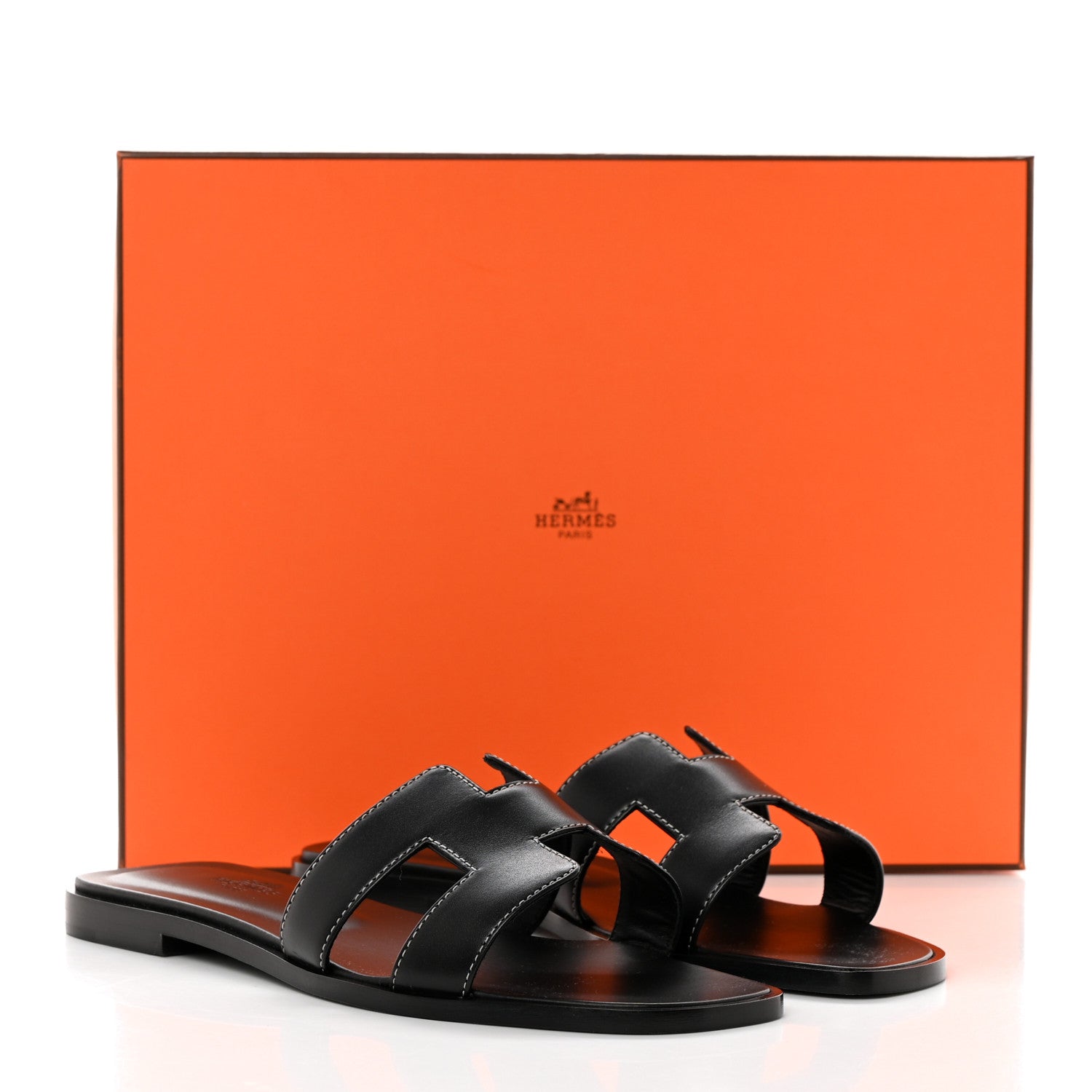 Hermes Box Calfskin Oran Sandals 36 Black 9 of 9