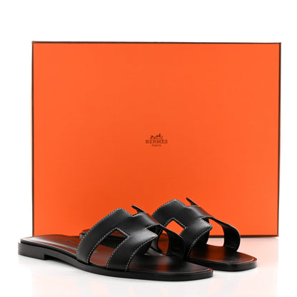Hermes Box Calfskin Oran Sandals 36 Black 9 of 9