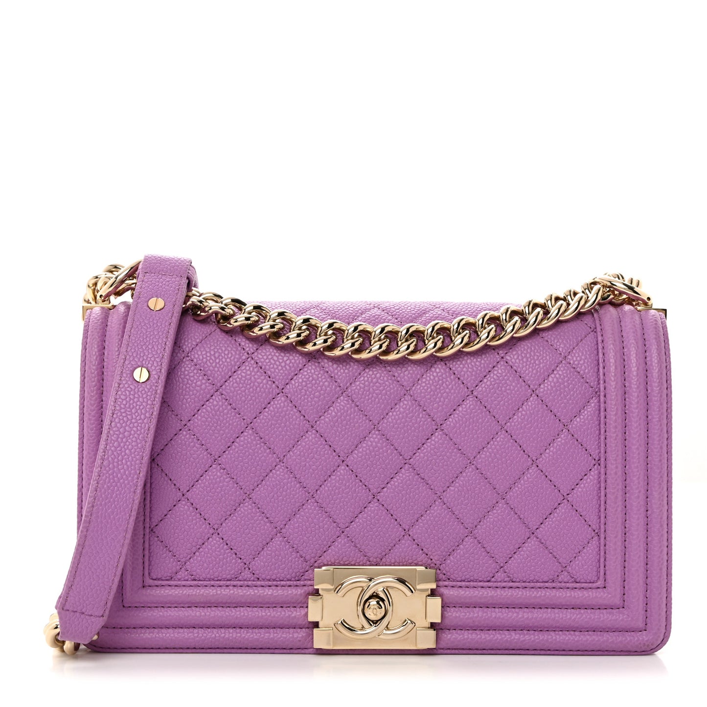 Caviar Quilted Medium Boy Flap Purple