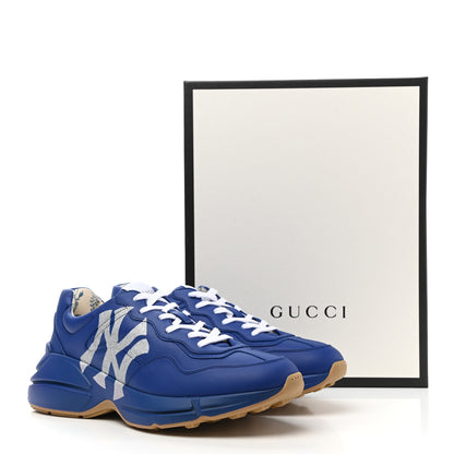 Gucci X MLB Calfskin NY Yankees Mens Rhyton Sneakers 10.5 Electric Blue 10 of 10