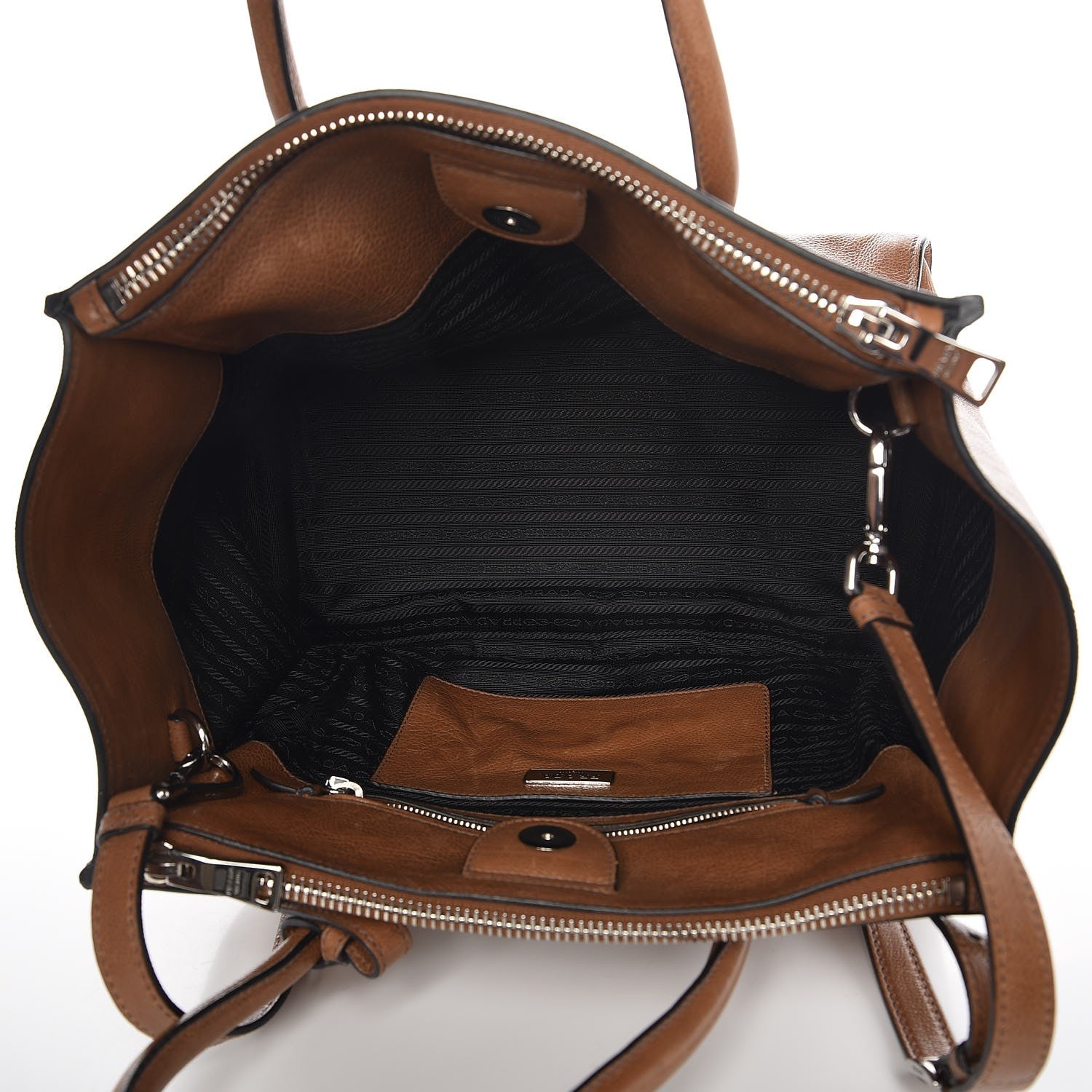 Prada Leather Large Twin Pocket Tote Bag Brown 6 of 10