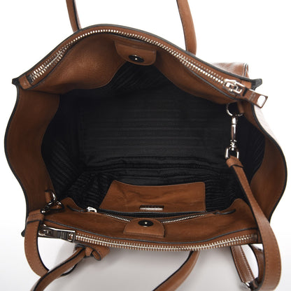 Prada Leather Large Twin Pocket Tote Bag Brown 6 of 10