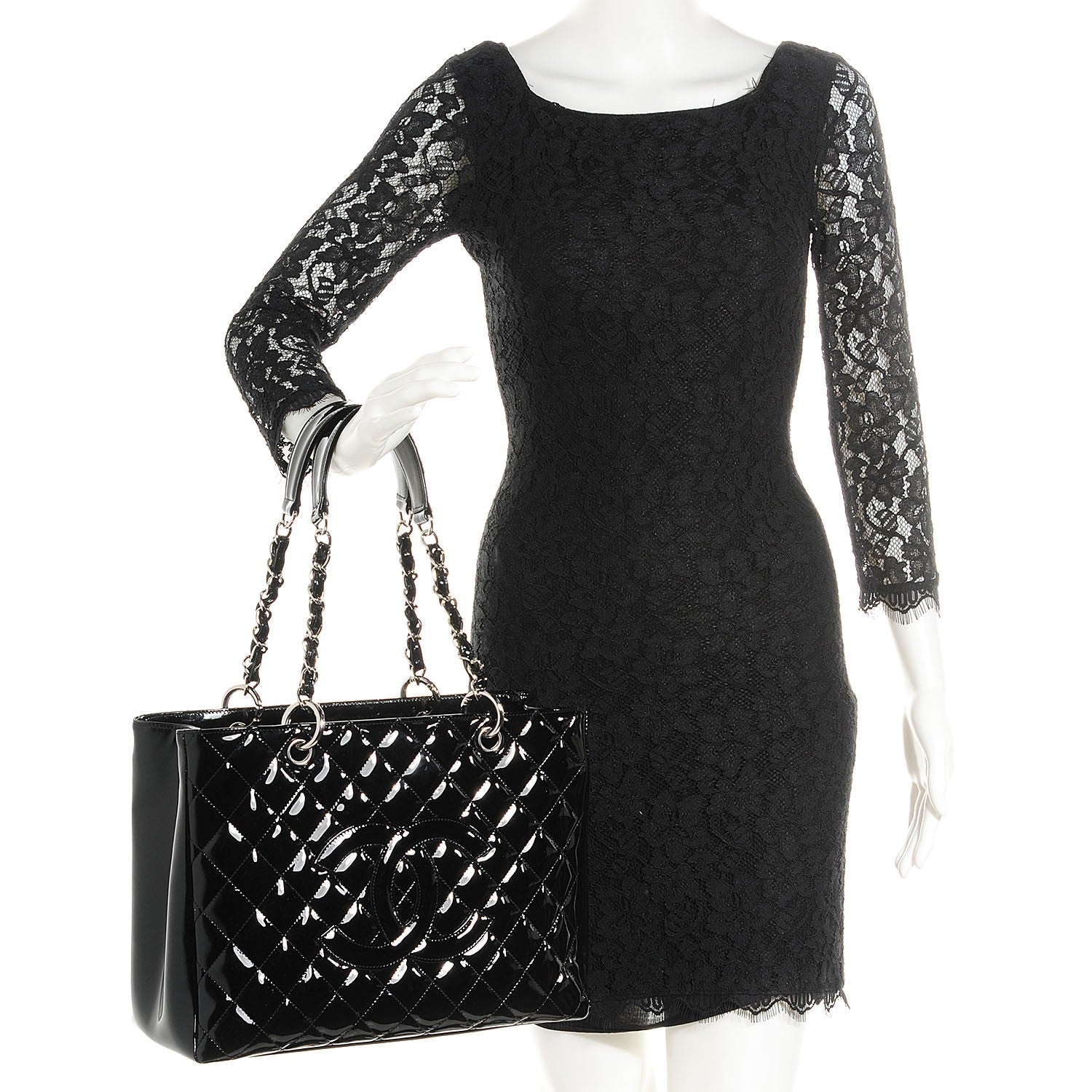 Chanel Patent Grand Shopping Tote GST Black 2 of 7