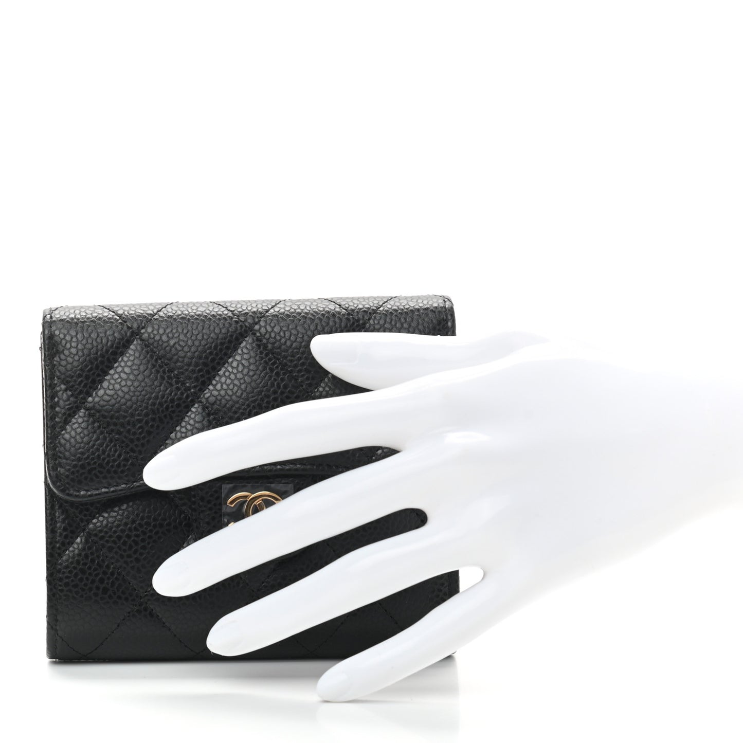 Caviar Quilted Compact Flap Wallet Black