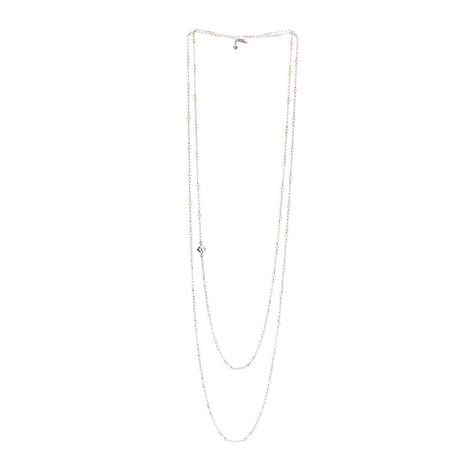 David Yurman Sterling Silver Freshwater Cultured Pearl Station Long Necklace 3 of 4