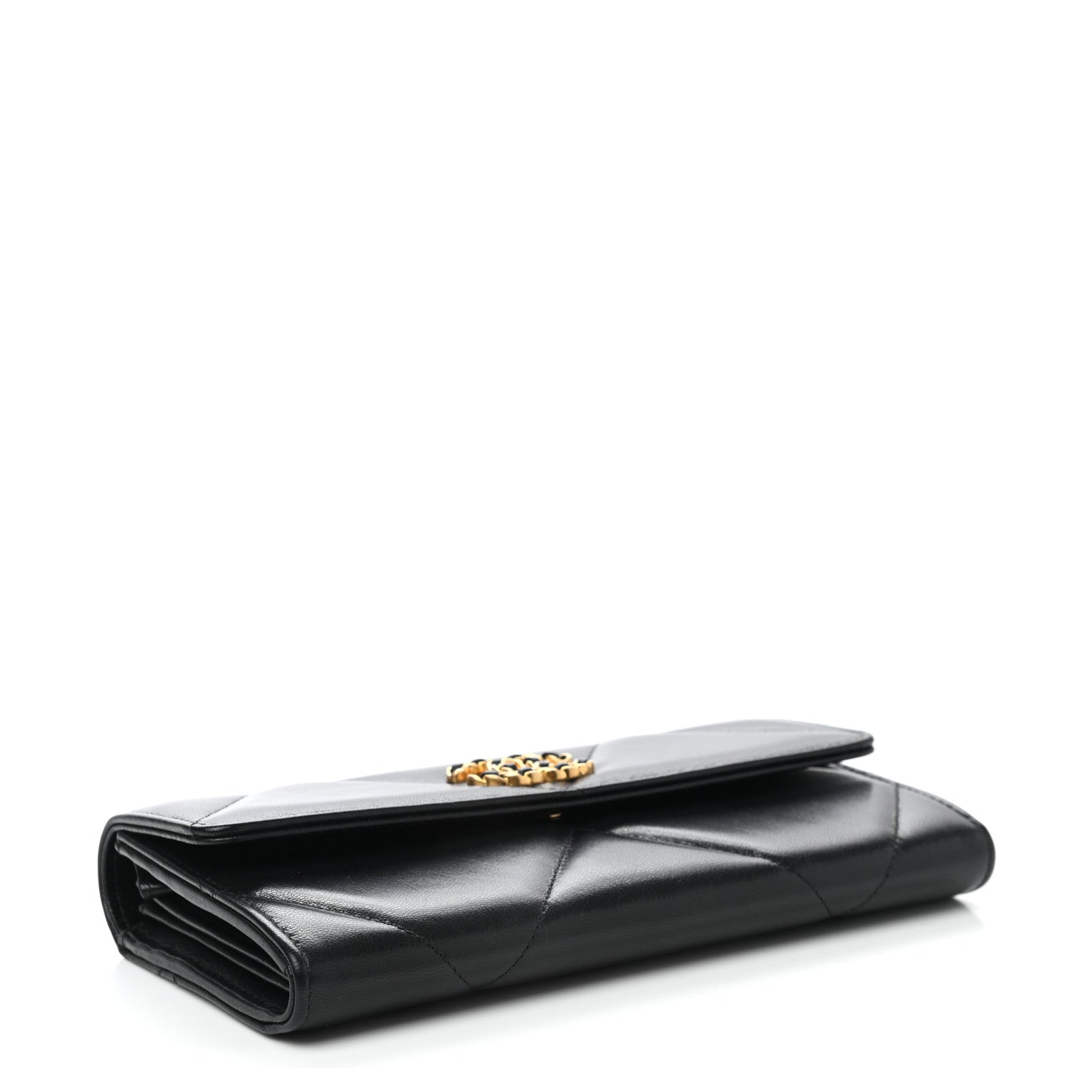Chanel Shiny Goatskin Quilted Chanel 19 Flap Wallet Black 4 of 8