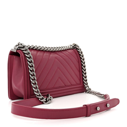 Chanel Calfskin Chevron Quilted Medium Boy Flap Dark Pink 3 of 10