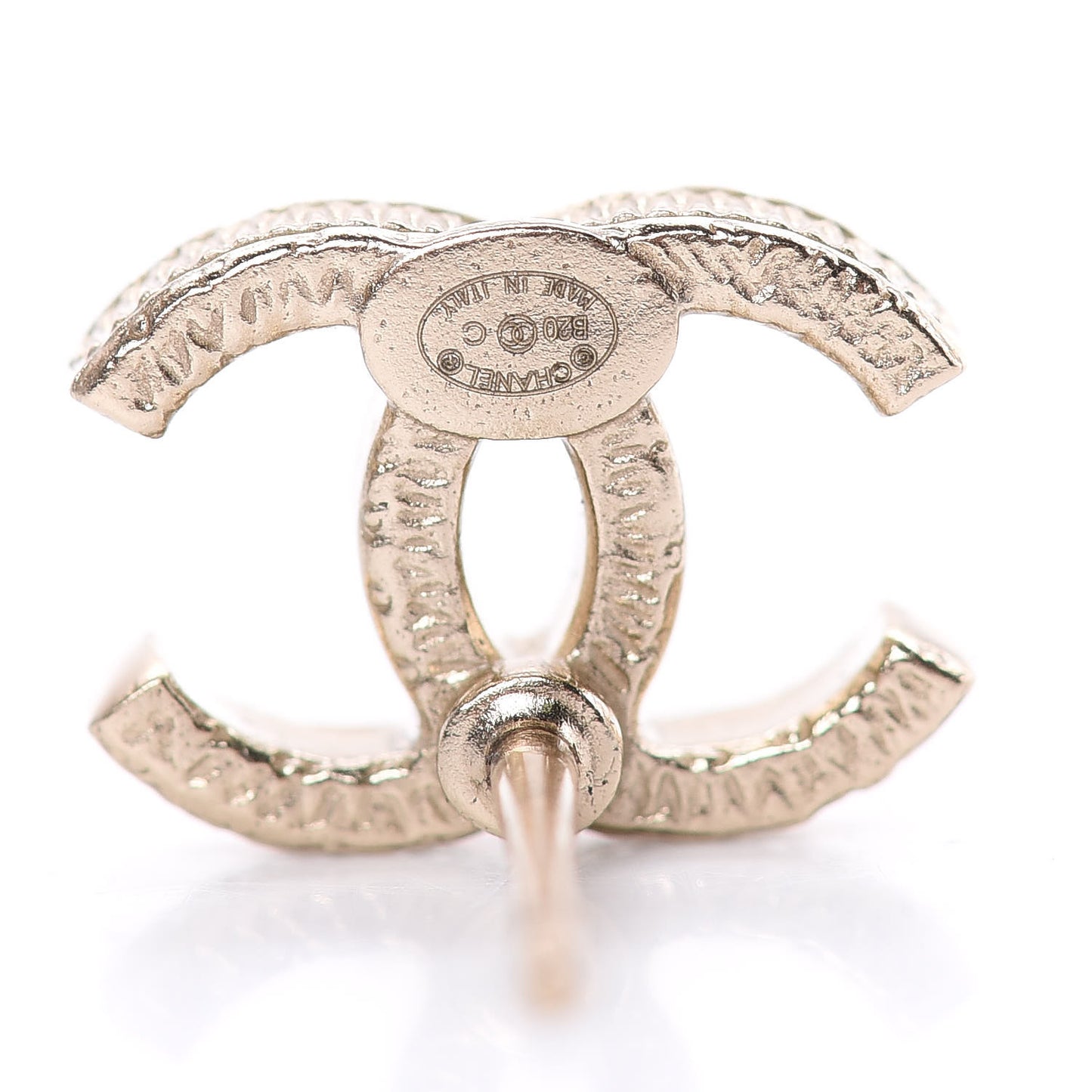 Pearl Crystal CC Charms Stud Earrings Light Gold
