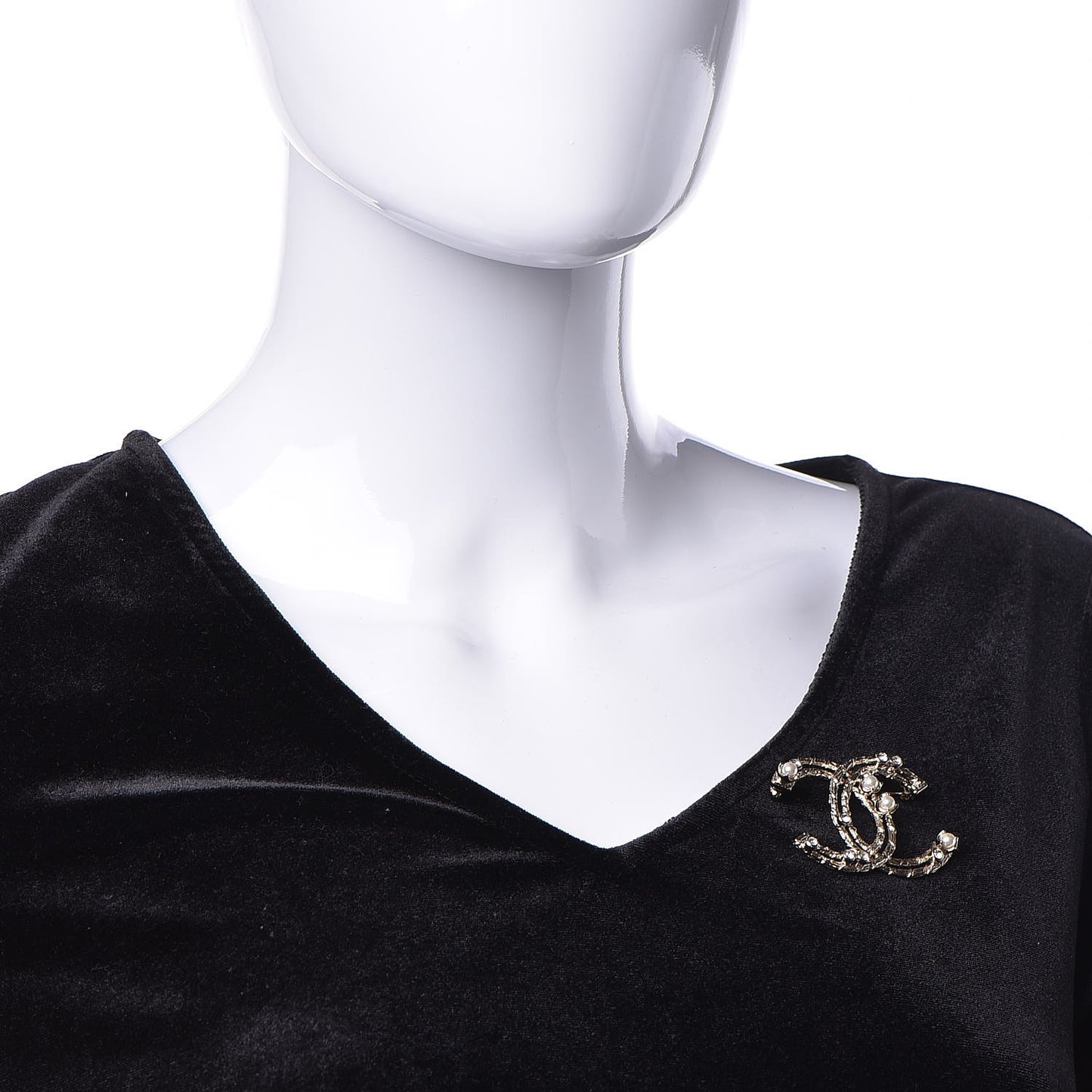 Pearl Crystal CC Brooch Gold