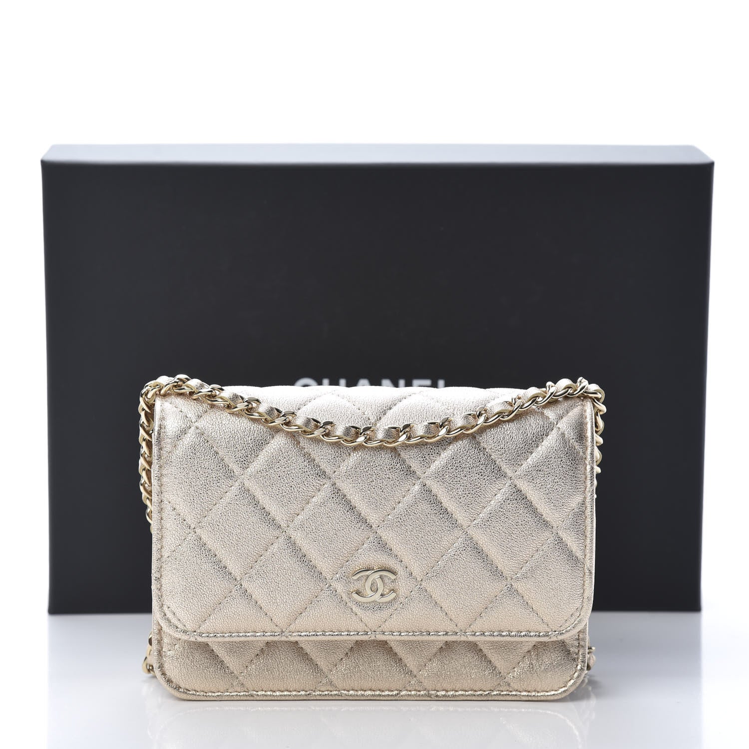 Chanel Metallic Lambskin Quilted Mini Wallet On Chain WOC Gold 10 of 11