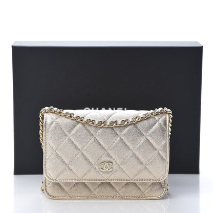 Chanel Metallic Lambskin Quilted Mini Wallet On Chain WOC Gold 10 of 11