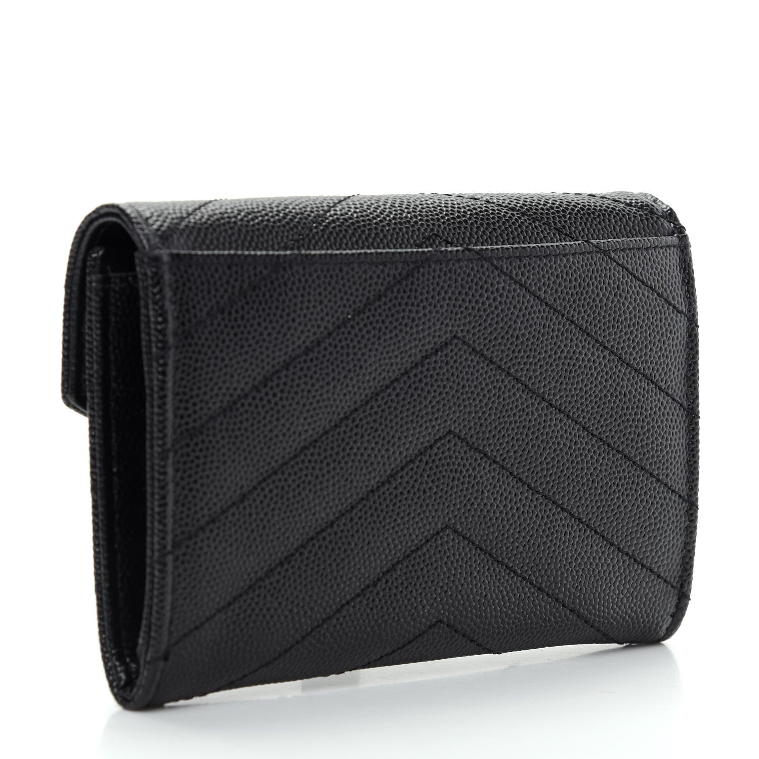Saint Laurent Grain De Poudre Matelasse Chevron Small Monogram Envelope Wallet Black 3 of 8