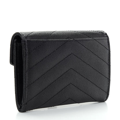Saint Laurent Grain De Poudre Matelasse Chevron Small Monogram Envelope Wallet Black 3 of 8