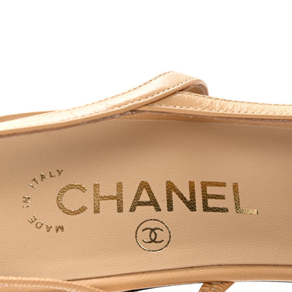Chanel Goatskin Grosgrain Cap Toe CC Slingback Pumps 41 Beige Black 8 of 10