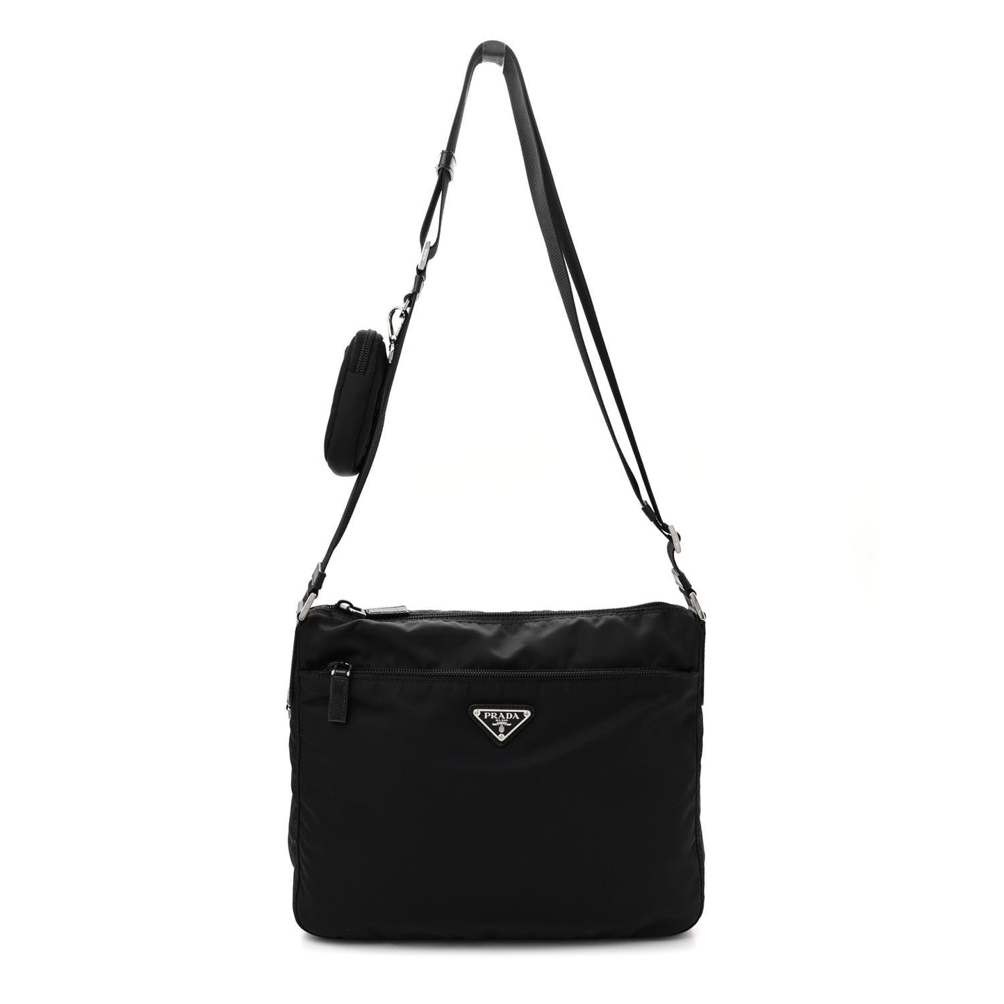 Re-Nylon Vela Saffiano Pocket Double Zip Messenger Bag Black