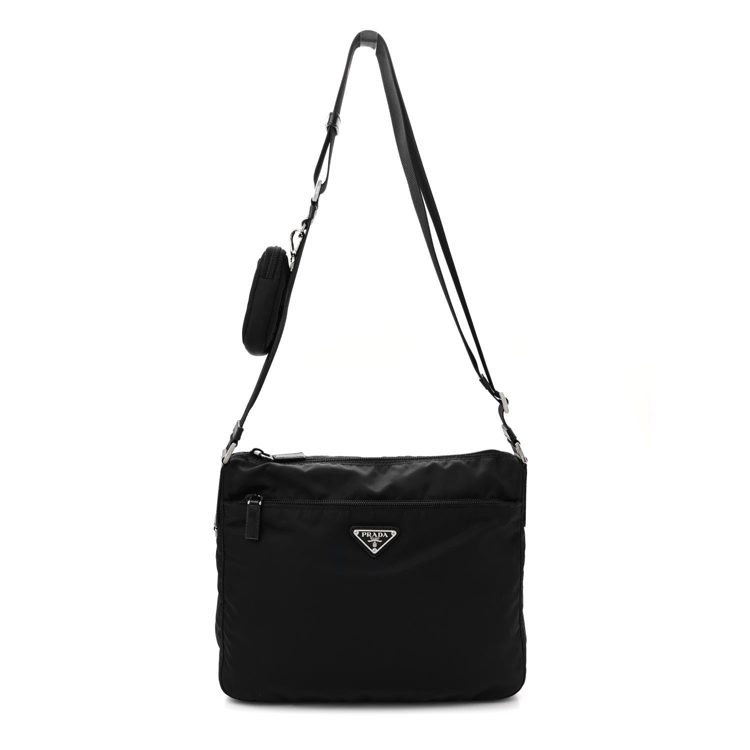 Prada Re-Nylon Vela Saffiano Pocket Double Zip Messenger Bag Black 1 of 12
