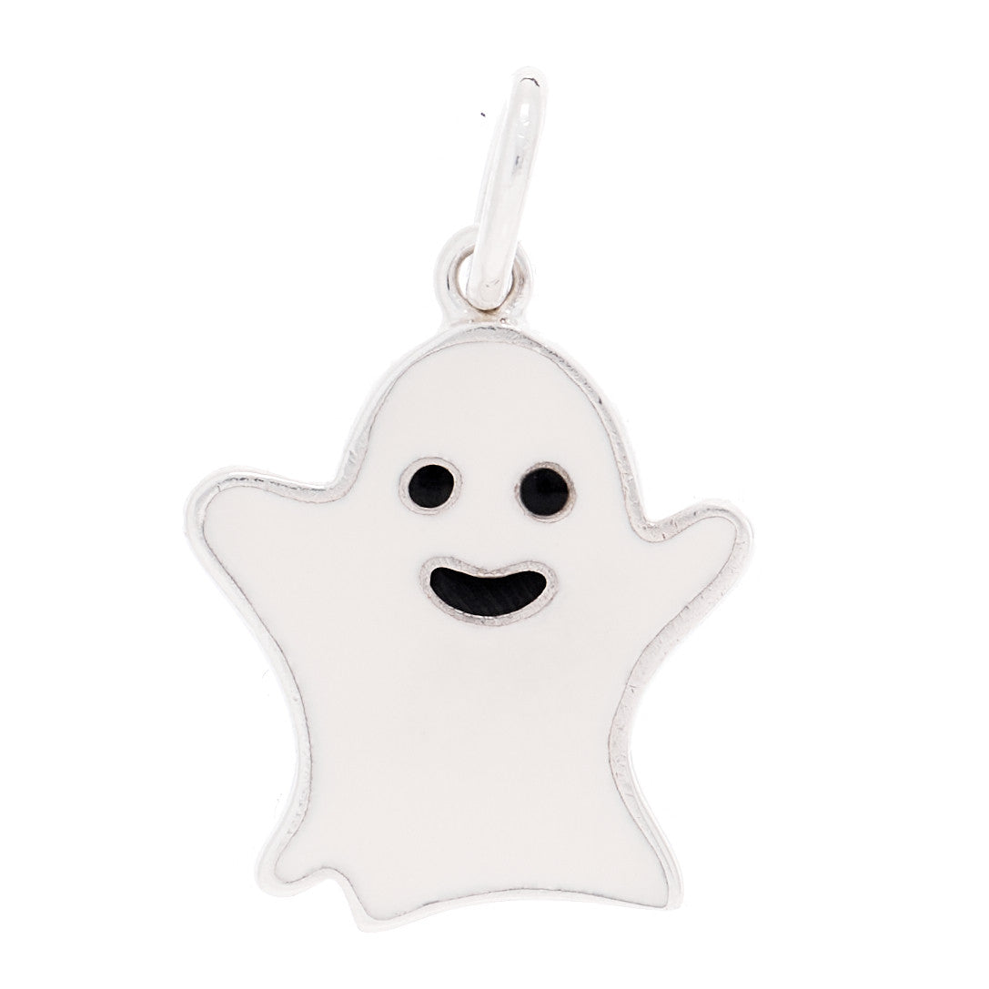 Sterling Silver Enamel Halloween Ghost Charm White Black