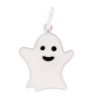 Tiffany Sterling Silver Enamel Halloween Ghost Charm White Black 1 of 3