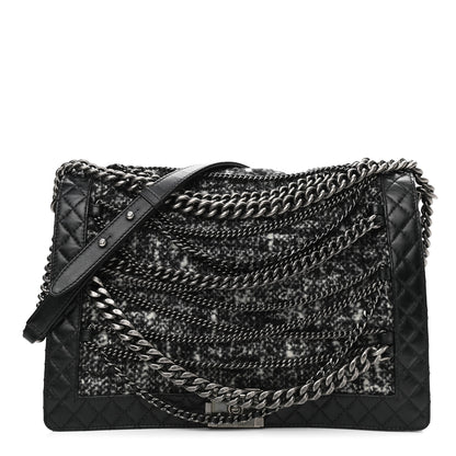 Chanel Calfskin Tweed Enchained XL Boy Flap Black 1 of 10