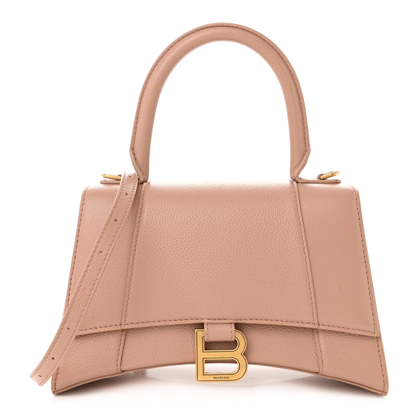 Grained Calfskin Small Hourglass Top Handle Bag Nude Beige