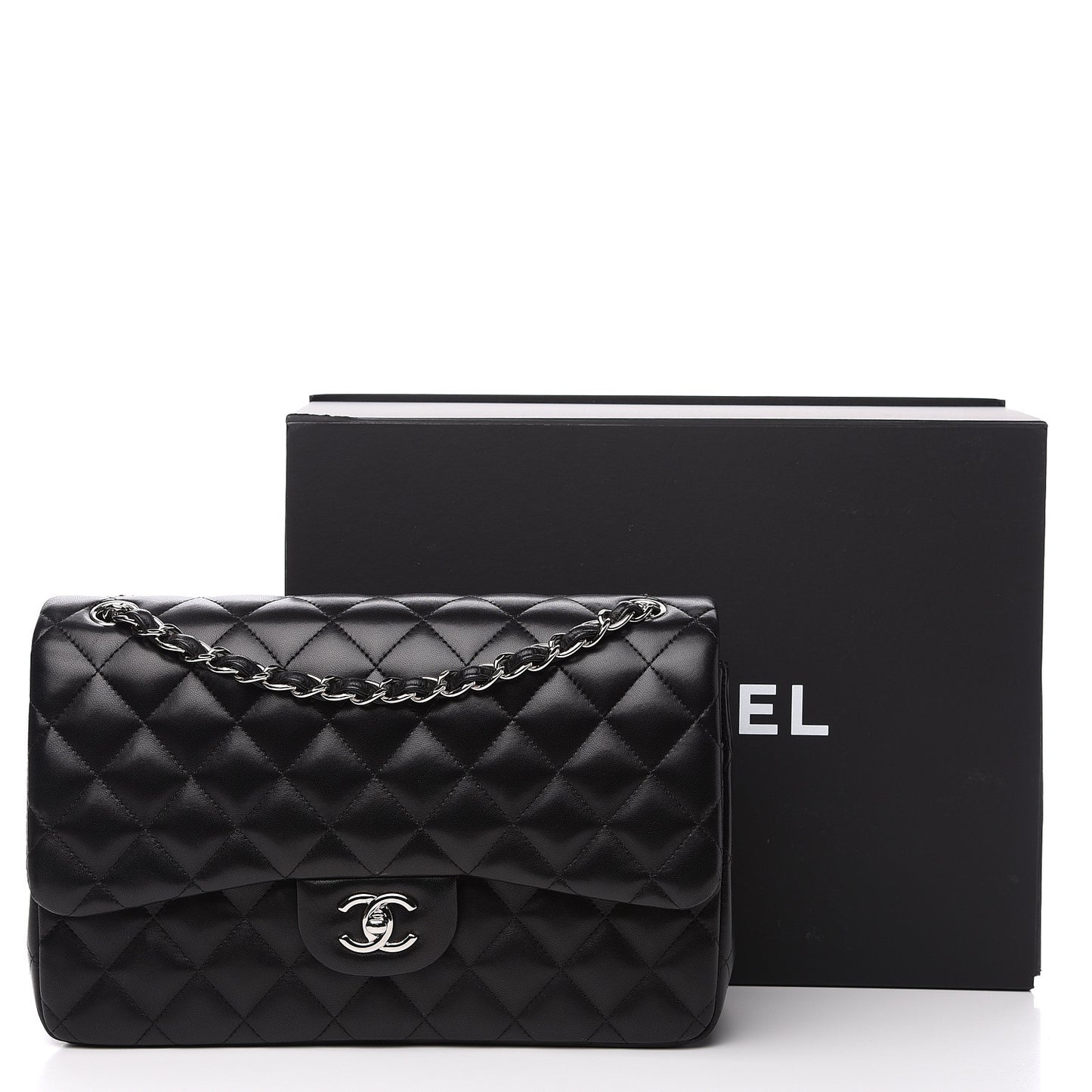 Lambskin Quilted Jumbo Double Flap Black