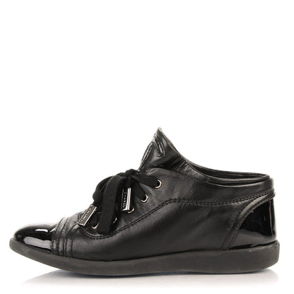 Chanel Lambskin Patent Cap Toe CC Sneakers 34.5 Black 1 of 10