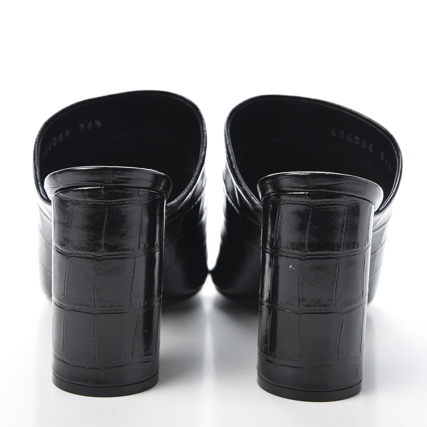 Calfskin Croc Embossed Oval BB 90mm Slide Sandals 36.5 Black