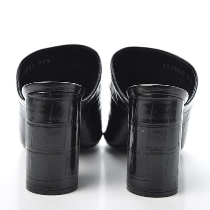 Balenciaga Calfskin Croc Embossed Oval BB 90mm Slide Sandals 36.5 Black 6 of 10