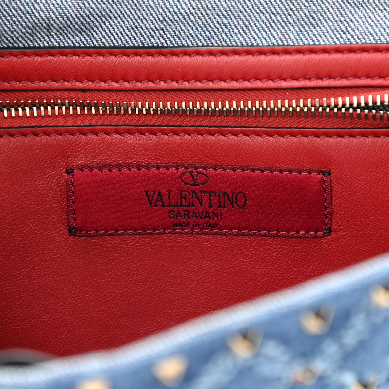 Valentino Garavani Denim Rockstud Spike Wallet on Chain Blue 6 of 9