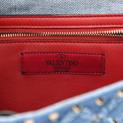 Valentino Garavani Denim Rockstud Spike Wallet on Chain Blue 6 of 9