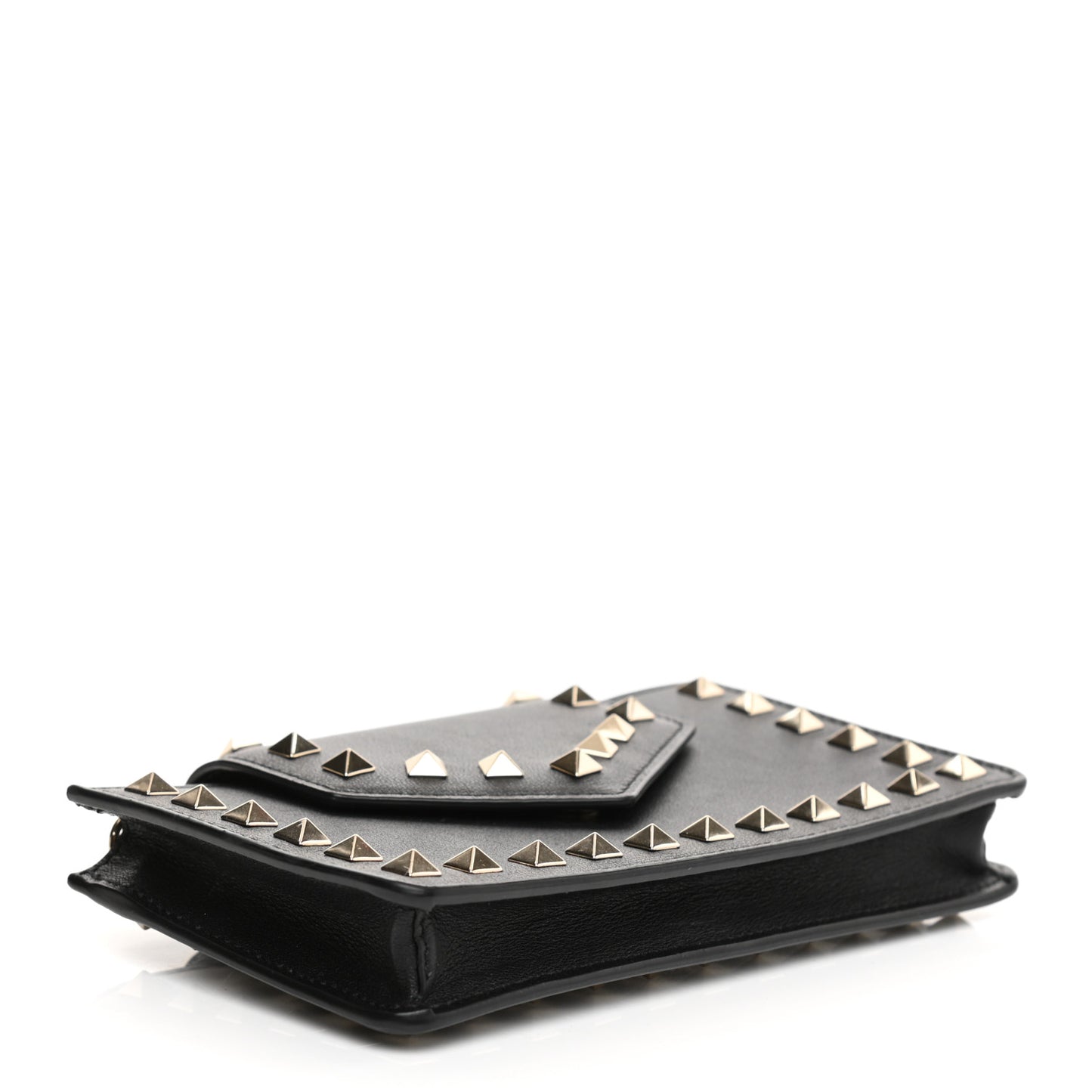 Calfskin Rockstud Phone Case With Chain Black