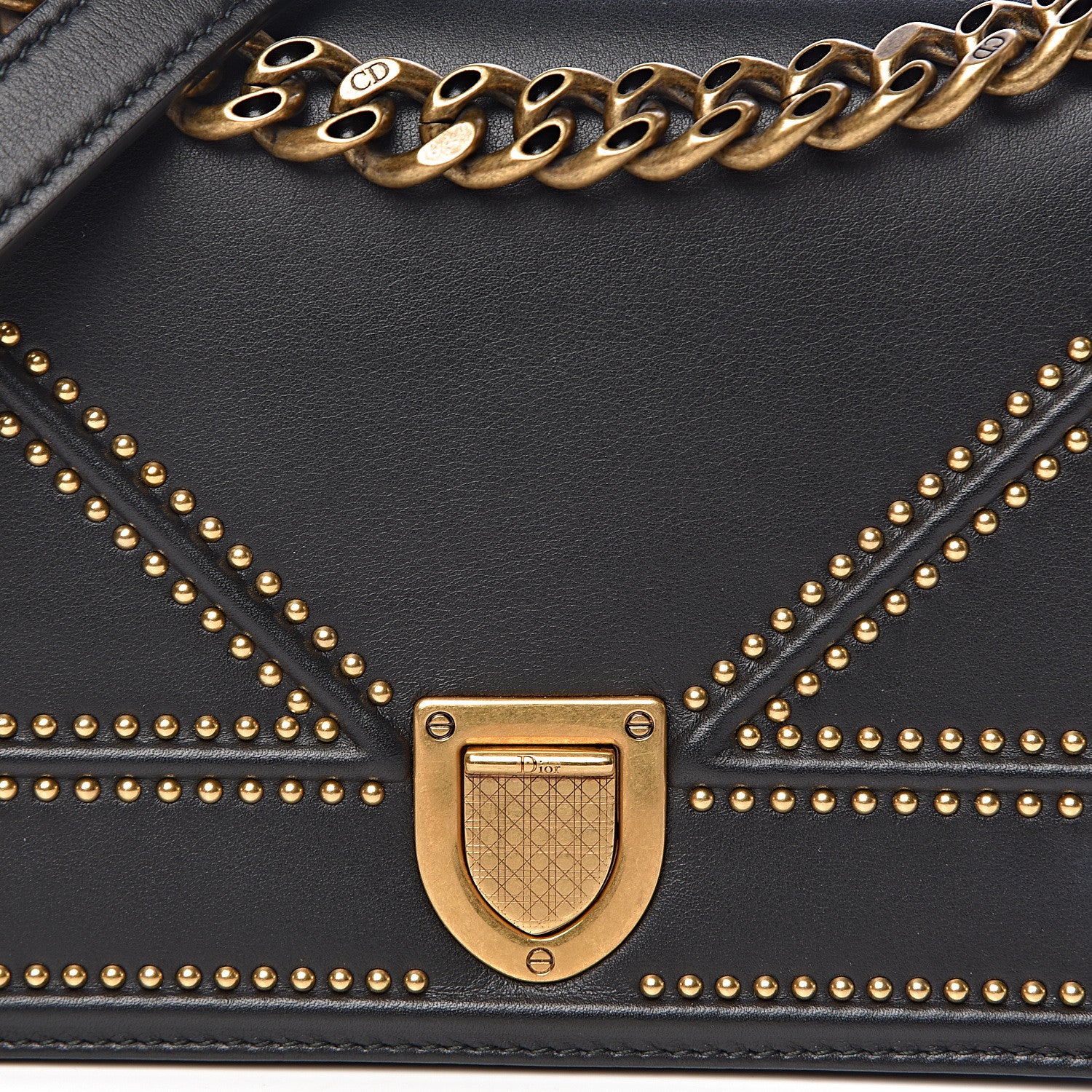 Christian Dior Calfskin Studded Small Diorama Flap Bag Black 10 of 11