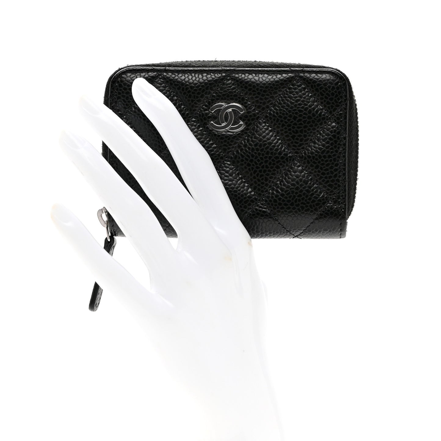 Caviar Quilted Zip Coin Purse Black