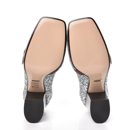 Gucci Glitter Nappa Web Peyton 75mm Loafer Pumps 39 Argento 5 of 10