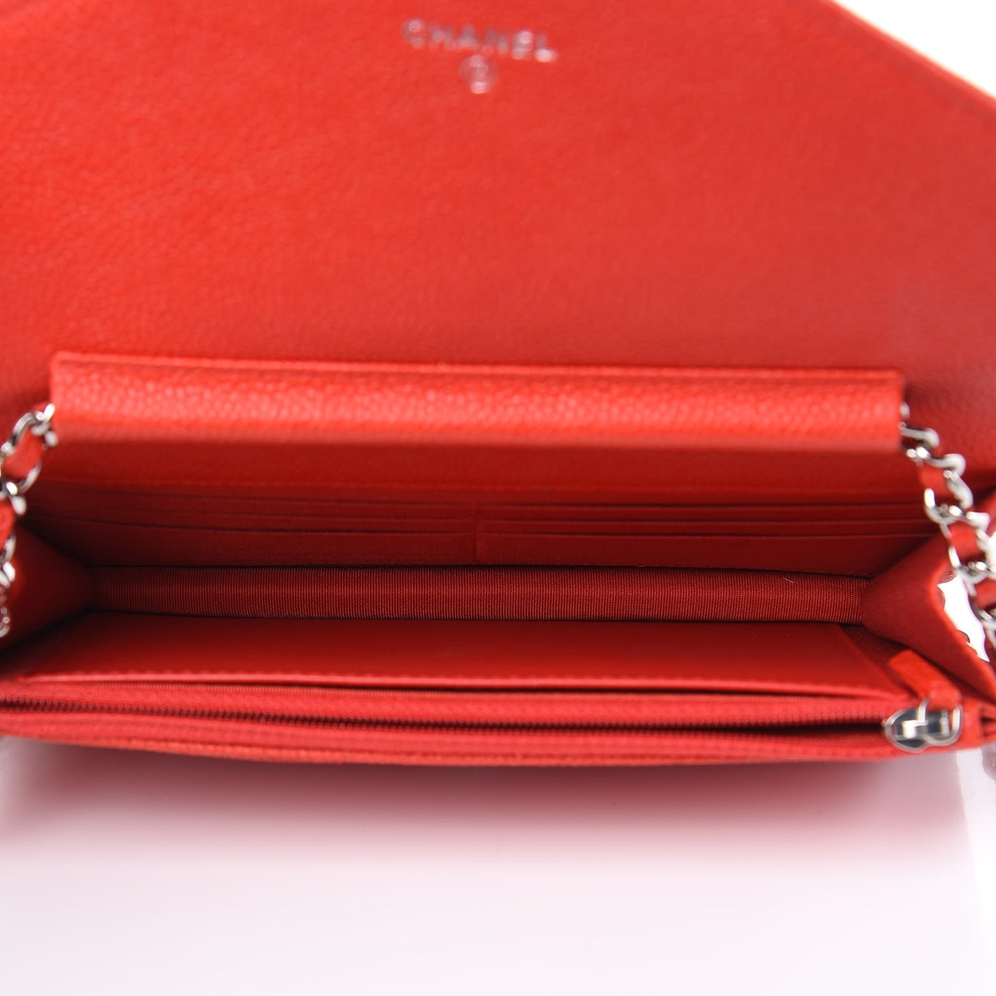 Caviar Chevron Quilted Statement Wallet On Chain WOC Red