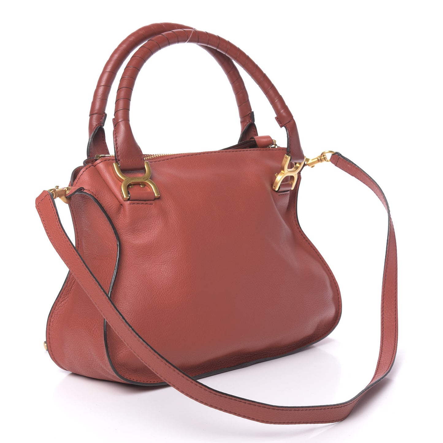 Calfskin Medium Marcie Satchel Terracotta Red