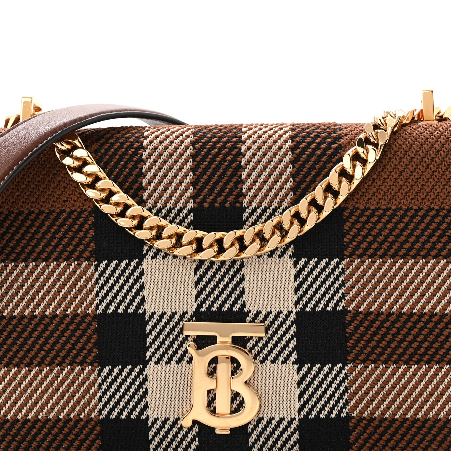Calfskin Knit Check Small Lola Bag Dark Birch Brown