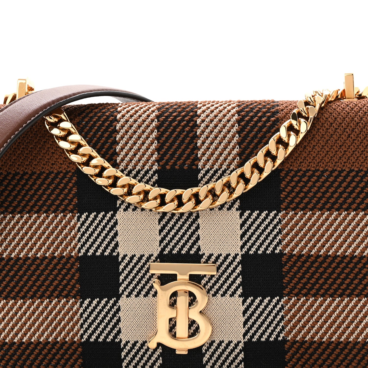 Burberry Calfskin Knit Check Small Lola Bag Dark Birch Brown 15 of 21
