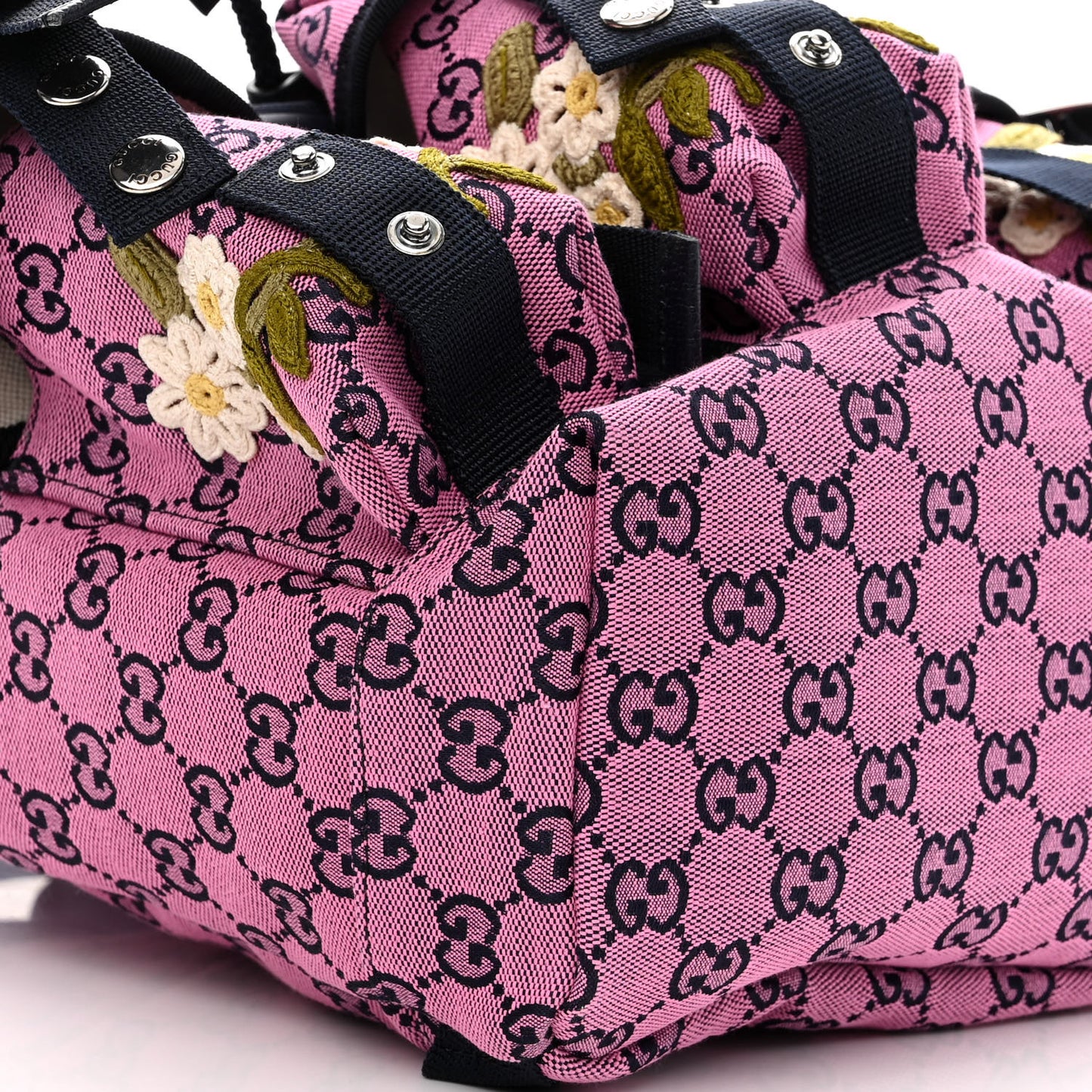 Monogram Multicolor Floral Embroidered Large Retro Interlocking G Three Pocket Backpack Pink Blue Multicolor