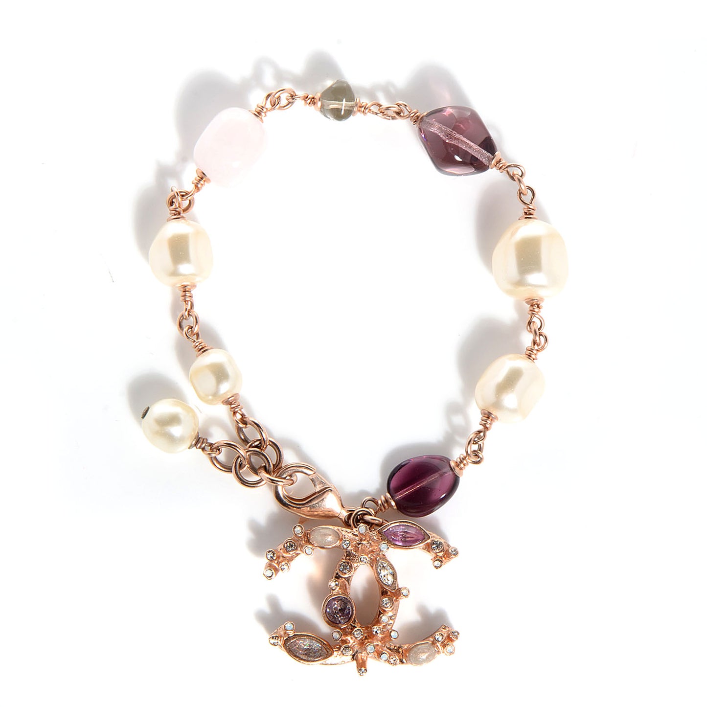 Crystal Marquise CC Irregular Pearl Bracelet Gold Purple