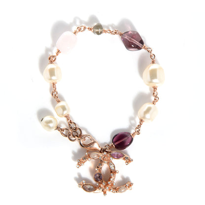 Chanel Crystal Marquise CC Irregular Pearl Bracelet Gold Purple 1 of 6