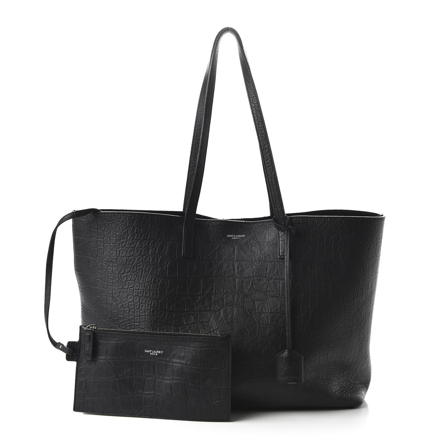 Saint Laurent Calfskin Crocodile Embossed Large Shopper Tote Black 1 of 9