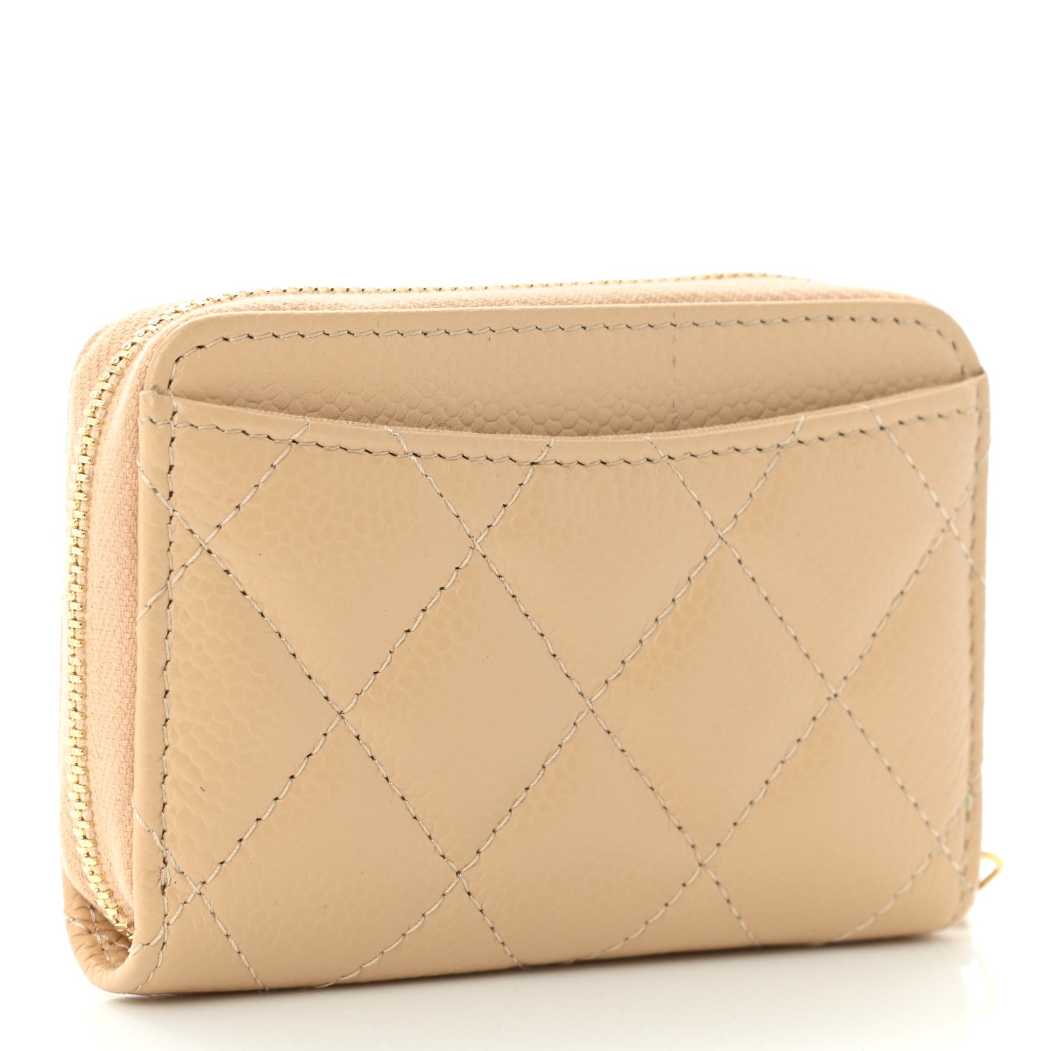 Chanel Caviar Quilted Zip Around Coin Purse Beige 3 of 9